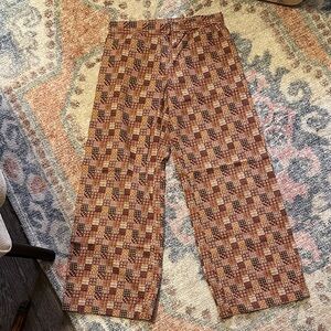 Women’s Vintage Wide Leg Checkered Patchwork Brown Pants